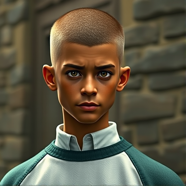 Un garçon de poudlard,il est à serpentard il prend légèrement les gens de haut l’air hautain,il est grand avec la buzz cut,la peau marron est des yeux marrons en amendes.