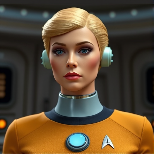 Star Trek fembot human head hair blonde control panel stomach