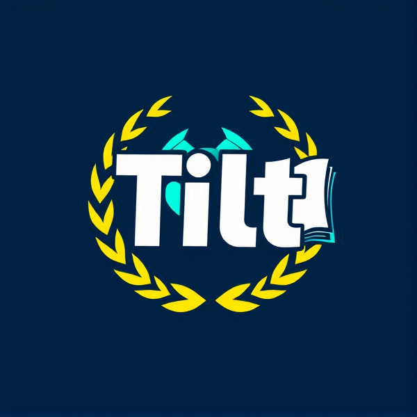 Conception d'un logo contemporain pour "Tilt Académie", combinant un ballon de football stylisé et une couronne de laurier symbolique autour. Intégrer un livre ouvert en arrière-plan pour représenter l'éducation, avec des couleurs vives contrastantes telles que le bleu électrique, le jaune canari et le vert printemps. Le lettrage doit être élégant, moderne et bien lisible, évoquant la dynamique du sport et de l'apprentissage.