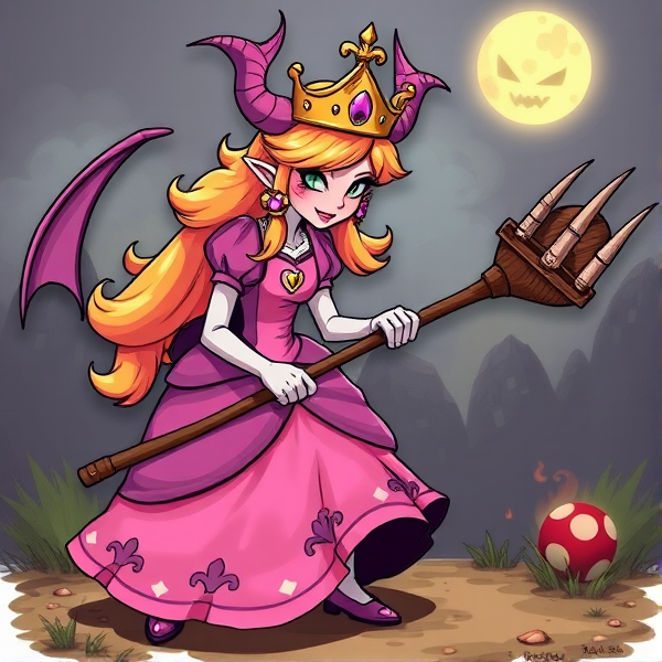 Princesse peach démon avec une fourche