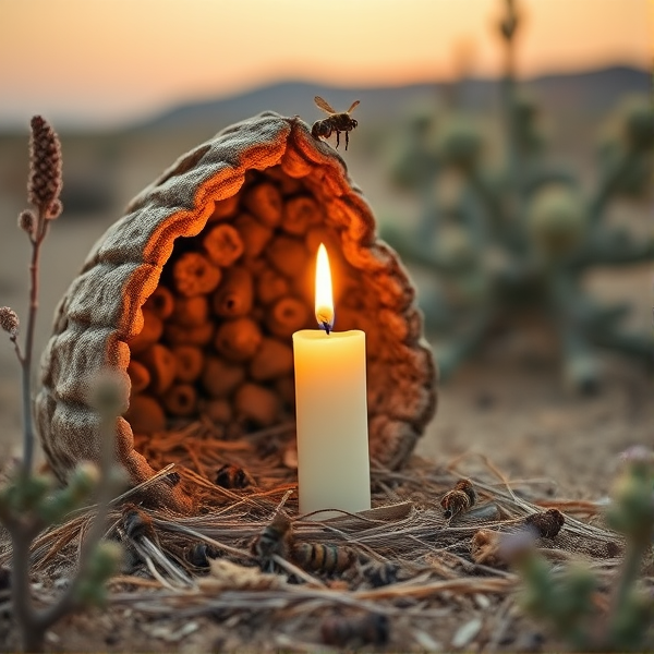 Candle in a beehive in the desert