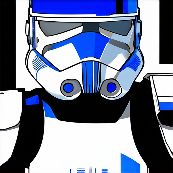 fais moi l’image d’un soldat clone phase 1 de star wars dans le style de la série the clone wars dans la couleur de l’unité serait le bleu très foncé, un bleu stellaire. plus dans le style realiste