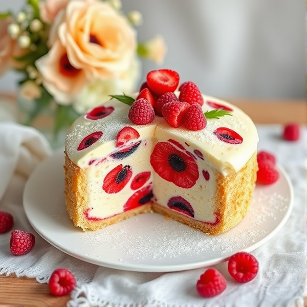 Un gateau traditionnel fait à base de coquelicots et de framboise