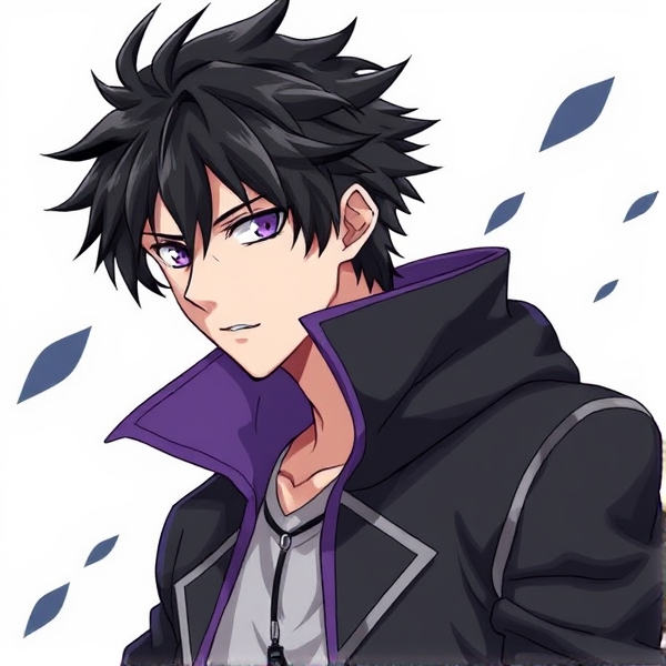 My hero academia oc. Black hair. Purple eyes. Male.