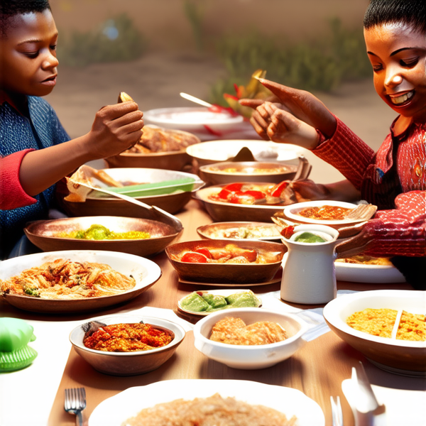 Repas de famille afro-américaine traditionnel, réunis autour d'une grande table avec des plats faits maison typiques