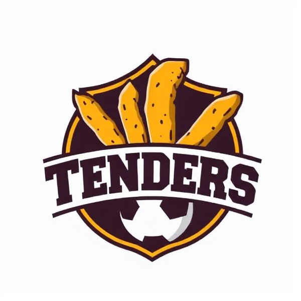 Logo d'un club de foot imaginaire nommé team tenders avec des tenders bien cuits dans le logo