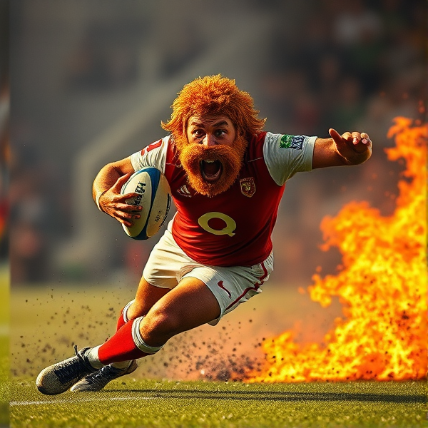 buff elmo scoring a try in rugby league on fire