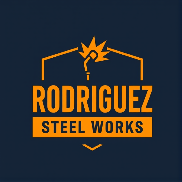 Based on the Universal Technical Institute logo structure create a simple logo for Rodriguez Steel Works.

Key Elements:

Shield Shape: A classic symbol of strength, protection, and reliability.
Bold Text: The company name, "Rodriguez Steel Works," in a strong, easily readable font.
Welding Torch Icon: A simple, iconic representation of the company's primary activity.
Visual Representation:

Color Palette Suggestions:

Primary: Dark blue or dark gray (for a professional, trustworthy look)
Secondary: Orange or yellow (to represent heat and energy)
Additional Considerations:

Typography: Choose a font that is clean, modern, and easy to read, such as Arial Bold or Helvetica.
Spacing: Ensure that the elements are balanced and the text is legible.
Scalability: The logo should look good in various sizes, from small business cards to large billboards.