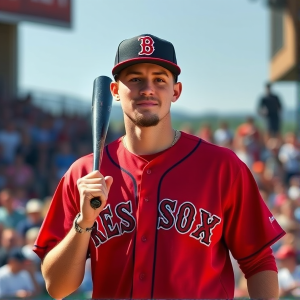 Make a picture of Luka Doncic as a Boston Red Sox baseball player