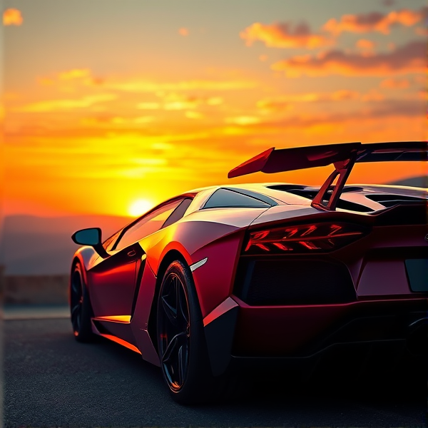 Lamborghini behind the sunset