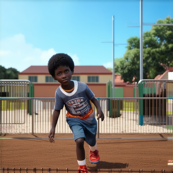 batiment école primaire en Afrique avec des enfants noirs dans la cours de récreation