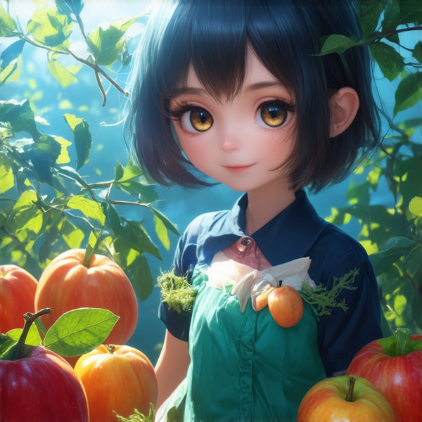 Jardin luxuriant avec diverses arbustes verdoyants, fruits et légumes entouré d'une clôture en bois