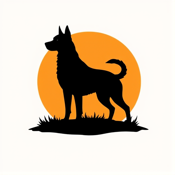 crée moi un logo avec une silhouette de chien nu du perou noire, devant un soleil stylisé