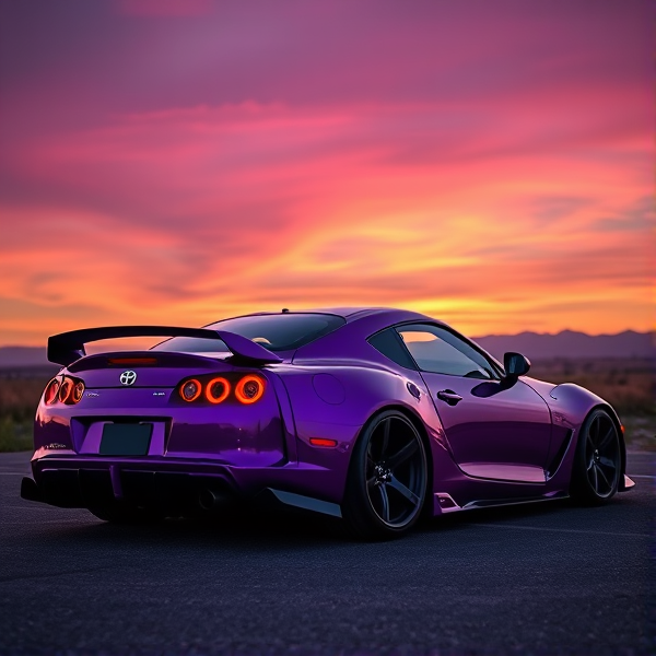 Toyota supra mk4 liberty wide body kit with sunset behind purple