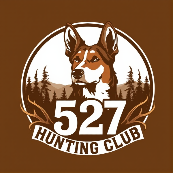Make me a hunting logo for my hunting club! The hunting  club name is “527 Hunting  Club “! We hunt deer using hound dogs ! The reason why the club name is called 527 is because the land we hunt is on highway 527! We use shotguns to hunt deer .    Put a hound dog on the logo.