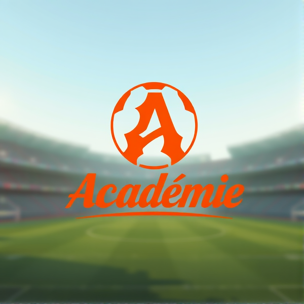 Conception d'un logo pour une équipe de football de l'académie, incluant le mot 'Académie' en italique, dominante couleur orange, style dynamique et moderne, incluant les tilt académie