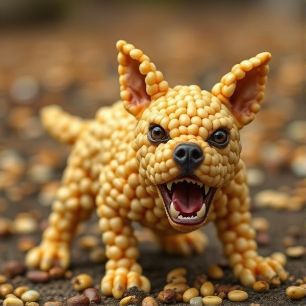 A fierce dog made of beans