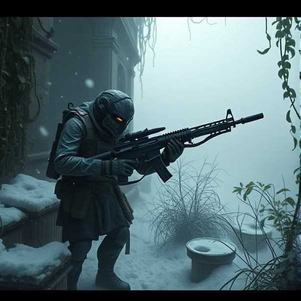 Paper tiger solider with gun in snow