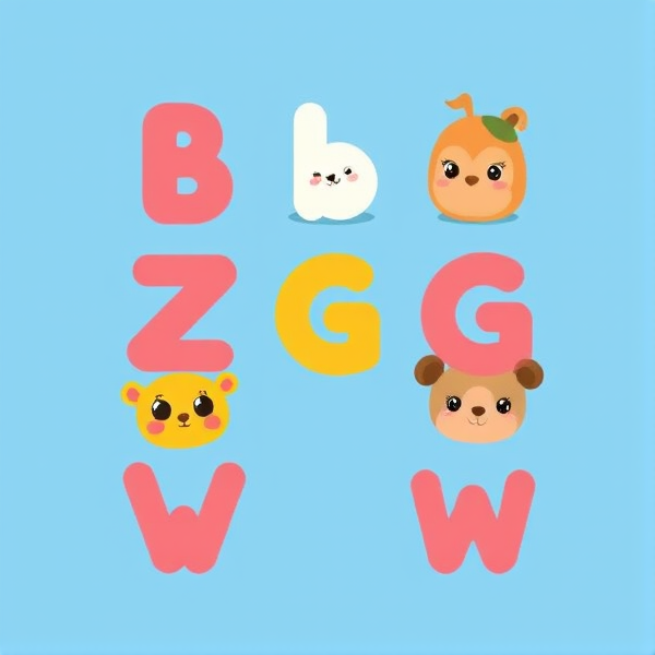 Make a cute characters out of each of these  letters ,B,b,Z,z,G,g,V,v,W,w