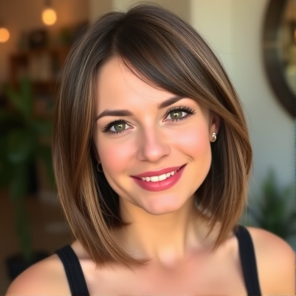Sabrina carpenters haircut on shorter straight brunette hair