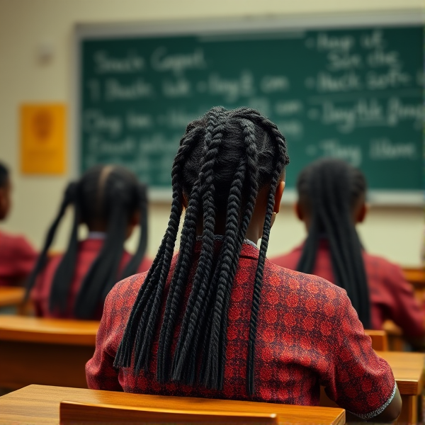 des écolières noires avec des tresses africaine assise dans une classe face au tableau