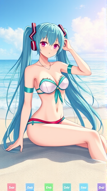 Hatsune miku at the beach, even less revealing and less sexy