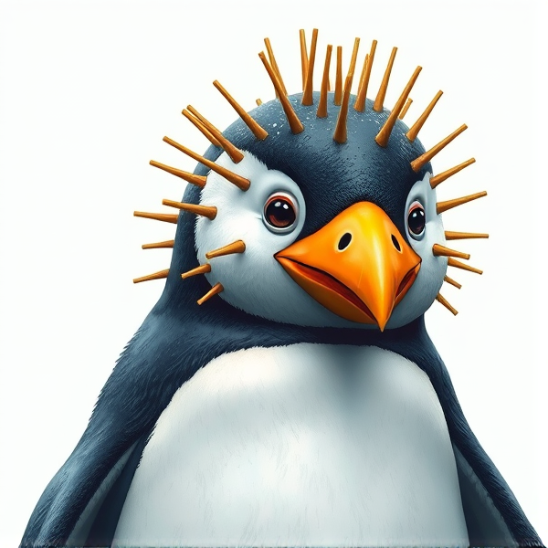 penguin body with pufferfish spikes in a pufferfish face