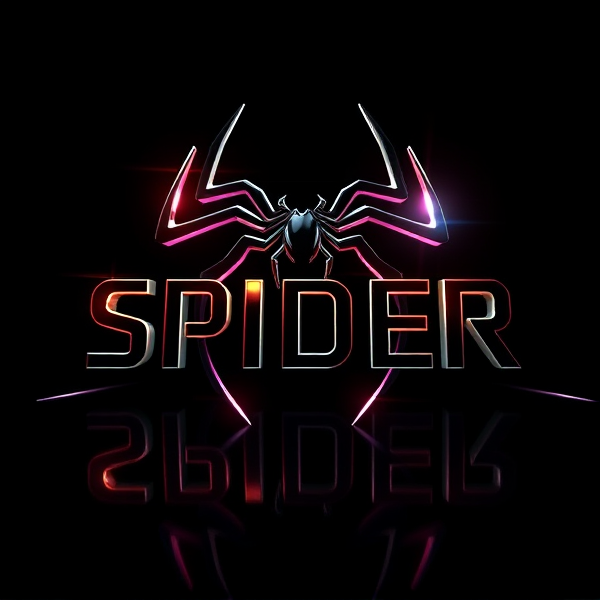 Create a visually arresting 3D logo for “SPIDER" that exudes ultra-modern, sleek design elements with bold sans-serif typography which dynamically bursts forth from a pitch-black background. Infuse the artwork with electrifying light beams inspired by the Capcut app icon's luminosity, casting profound shadows and creating striking highlights across the logo's contours. Incorporate a fusion of cutting-edge curves, crisp edges, and fluid lines to convey both rapidity and elegance. The logo should be enveloped in a metallic skin exhibiting a lustrous, mirror-like finish to dramatically bounce off light, imbuing it with an essence of vigorous motion. Draw upon Pixar's hallmark of incisive imagery and pronounced geometric shapes, injecting the tableau with a lively color spectrum and polished surfaces for additional depth. Utilize rendering techniques paralleling Unreal Engine's hyper-realism and Octane Renderer's ray tracing capabilities to achieve mesmerizing reflections, alongside V-Ray's sophisticated lighting effects to accentuate the mood. Strive for an overwhelmingly surreal visual spectacle that flirts with sci-fi elements, deliberately exaggerating every aspect for maximal impact. This creation ought to be perceived as audaciously lavish, overtly eschewing any inclination towards subtlety or minimalism.