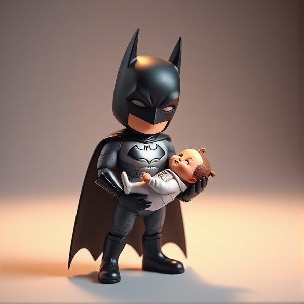 Batman raising a baby as a mid-crises mother