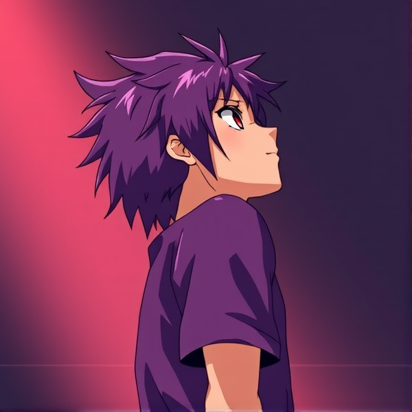 My hero academia oc. Purple hair. Full body ref side view. Looking up