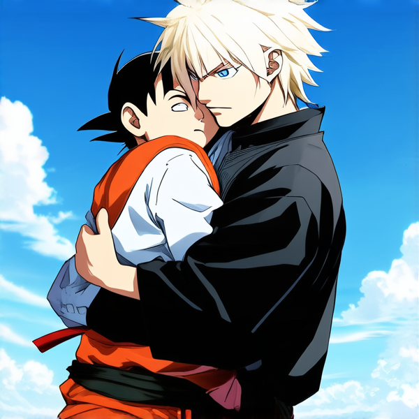 Raiden Shogun qui fait un calin a son goku