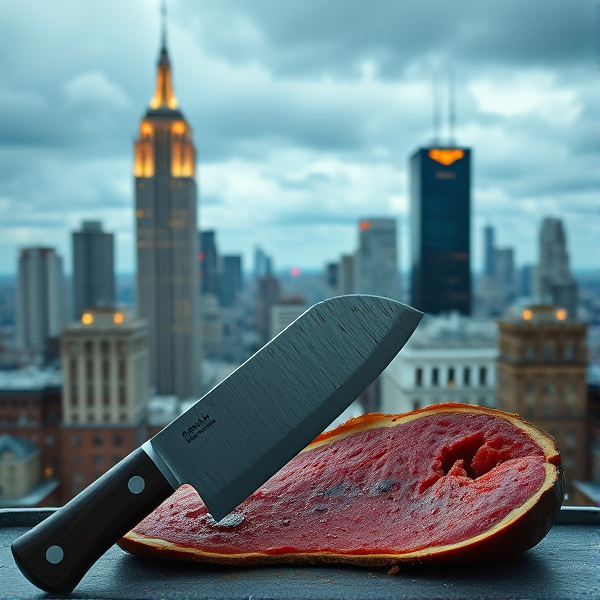 Bologna thick cut with machete New york in background