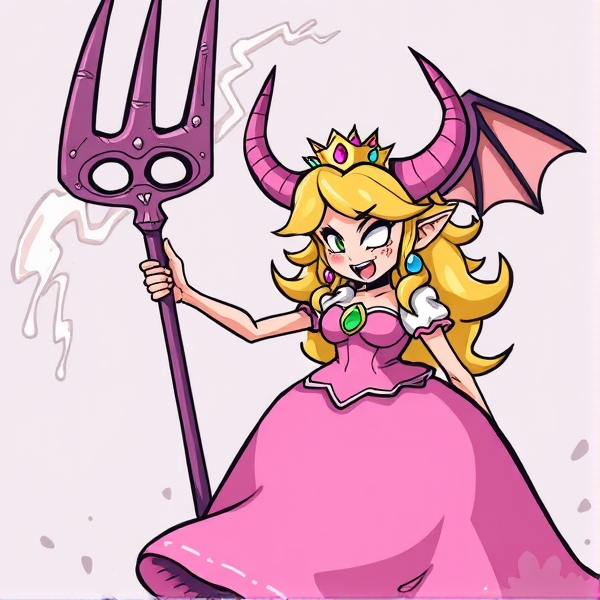 Princesse peach demon Avec une fourche qui fait peur