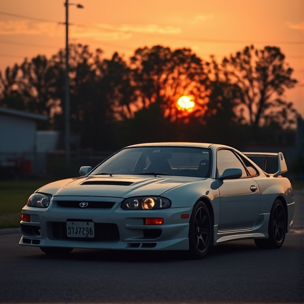 Toyota sheer MK4 with a nice sunset behind it
