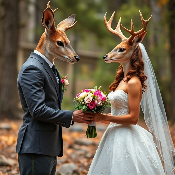 Anthropomorphic male getting married to a anthropomorphic female deer