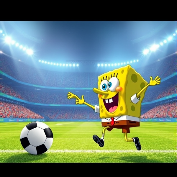 SpongeBob free kick for the win in a massive stadium