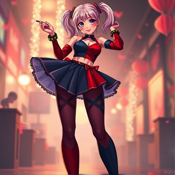 Harley quinn in a skirt and leggings