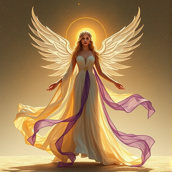 Goddess of Nothingness, the Void, incomprehensible to the human eye

Long flowy dress, gold and purple and white