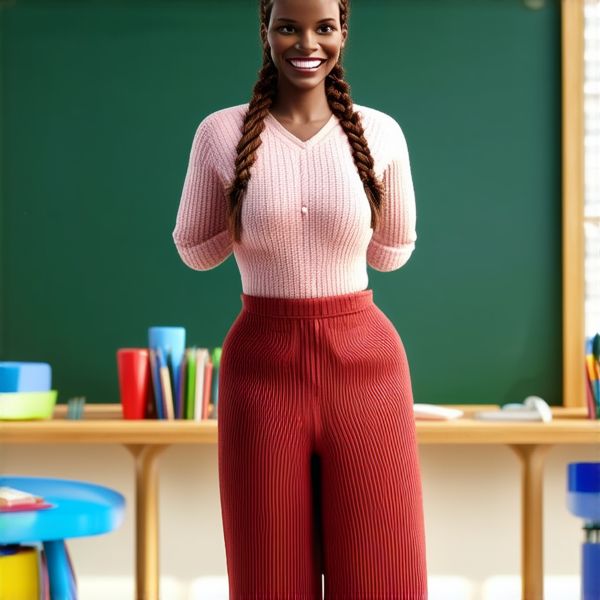 institutrice africaine agée de cinquante an souriante portant des tresses traditionnelles, debout devant un tableau de classe, avec des éléments pédagogiques colorés