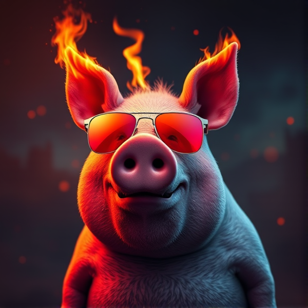 daddy pig with shades on fire