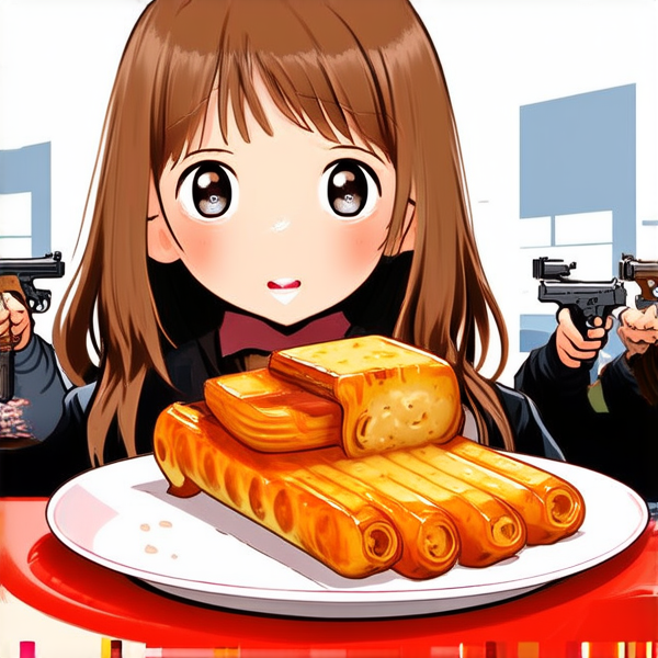 Dessine une jeune fille, brune cheveux long fine qui engloutit une raclette, on doit voir l’appareil à raclette et une assiette avec une pomme de terre et du fromage dessus derrière elle on voit distinctement deux voitures en face à face avec les personne qui se tire dessus on voit les bras sortir avec le pistolet à la main