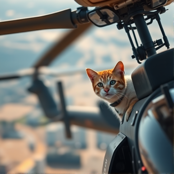 Cat in airforce chopper