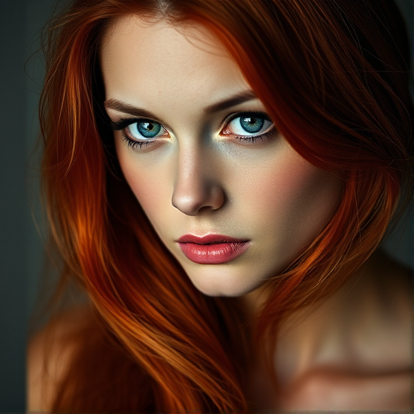 Woman, red hair, blue eyes