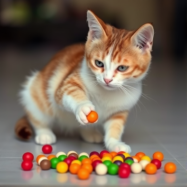Cat pooping skittles