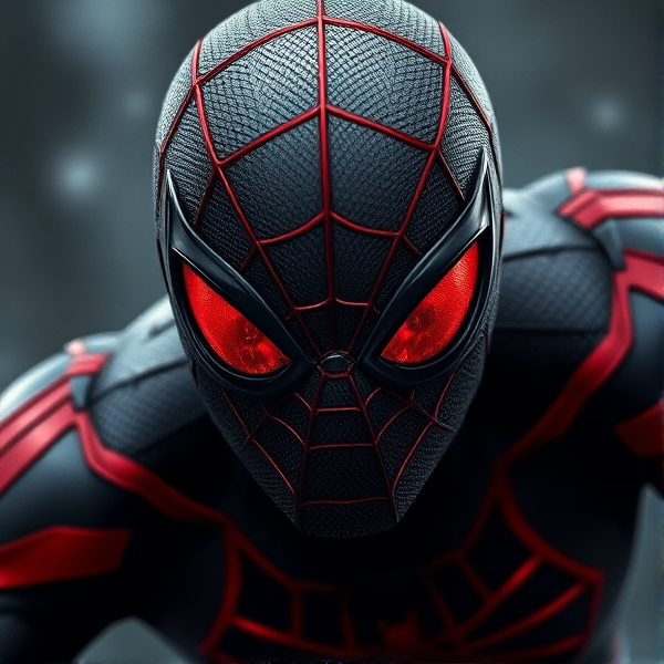Un Spiderman noir et rouge avec un texture organique yeux rouge