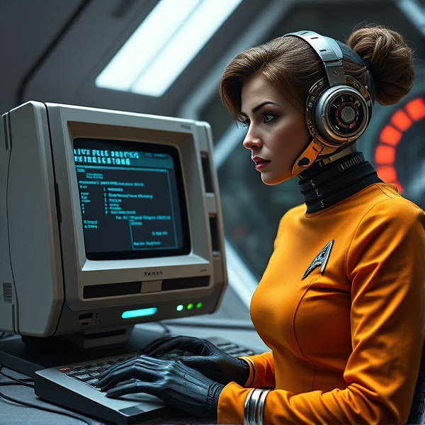 Star Trek fembot Andrea computer android deactivated
