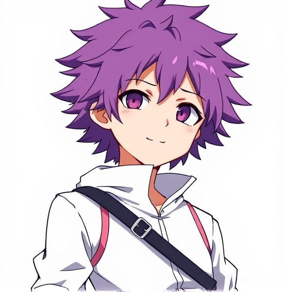 My hero academia oc. Purple fluffy hair. Hero costume. Harness