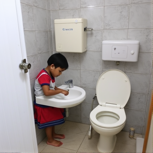 Teacher, using toilet