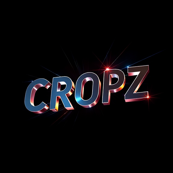 Create a visually arresting 3D logo for "CROPZ" that exudes ultra-modern, sleek design elements with bold sans-serif typography which dynamically bursts forth from a pitch-black background. Infuse the artwork with electrifying light beams inspired by the Capcut app icon's luminosity, casting profound shadows and creating striking highlights across the logo's contours. Incorporate a fusion of cutting-edge curves, crisp edges, and fluid lines to convey both rapidity and elegance. The logo should be enveloped in a metallic skin exhibiting a lustrous, mirror-like finish to dramatically bounce off light, imbuing it with an essence of vigorous motion.

Draw upon Pixar's hallmark of incisive imagery and pronounced geometric shapes, injecting the tableau with a lively color spectrum and polished surfaces for additional depth. Utilize rendering techniques paralleling Unreal Engine's hyper-realism and Octane Renderer's ray tracing capabilities to achieve mesmerizing reflections, alongside V-Ray's sophisticated lighting effects to accentuate the mood.

Strive for an overwhelmingly surreal visual spectacle that flirts with sci-fi elements, deliberately exaggerating every aspect for maximal impact. This creation ought to be perceived as audaciously lavish, overtly eschewing any inclination towards subtlety or minimalism.