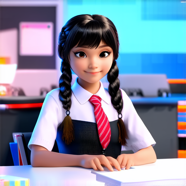 ecoliere noire avec des tresses assise sur un bureau en classe